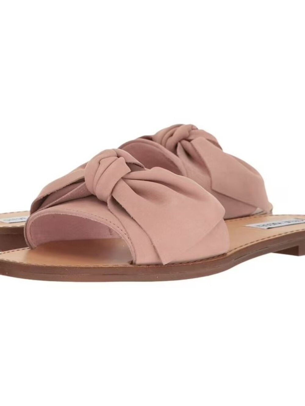 Steve Madden Womens Knotss Bow Flat Slide Sandals (Pink Nubuck, 8)